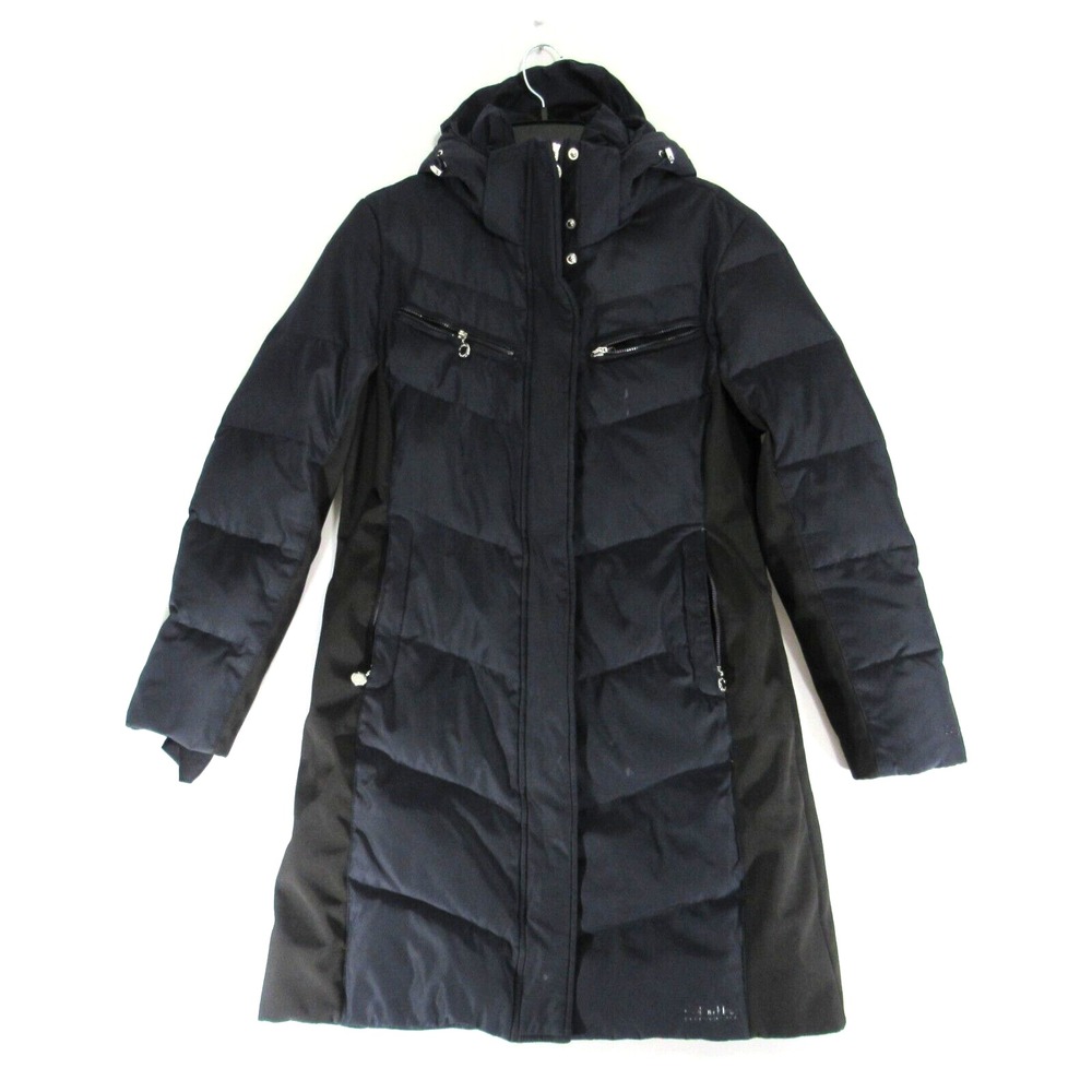 Calvin Klein Trench Coat Womens M‎ Blue Down Puffer Parka Hood Zipper Pockets